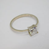 Sterling Silver Square CZ Solitaire Dress Ring Vintage c1970 Size L 1/2