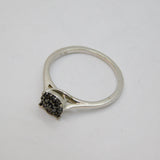 Sterling Silver Black Diamond Cluster Dress Ring Modern c1990's Size N 1/2