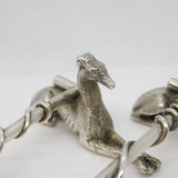 19th Century Pair of Cast .900 Silver Greyhound & Hunting Crop Cutlery Rests