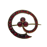 Austro-Hungarian Rolled Gold & Garnet Set Shamrock Brooch Pin Antique