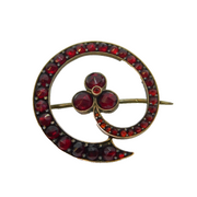 Austro-Hungarian Rolled Gold & Garnet Set Shamrock Brooch Pin Antique