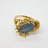 10ct Yellow Gold Modernist Doublet Opal Statement Ring Vintage c1970s