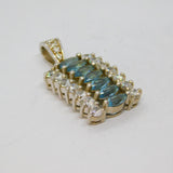 Sterling Silver Blue Topaz & CZ Oblong Drop Pendant Contemporary c2000s
