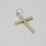Sterling Silver Patterned Simplistic Cross Charm Pendant Vintage c1970