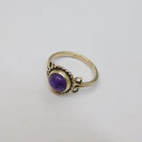 Sterling Silver Cabochon Amethyst Patterned Dress Ring Vintage c1970 Size N