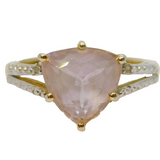 Gold On Sterling Silver Rose Quartz & Diamond Dress Ring Vintage c1970 Size L