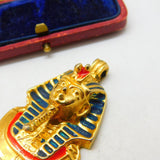 Gold Plate Egyptian Tutankhamun Death Mask Charm Pendant Vintage c1970