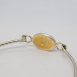 European .835 Silver & Cabochon Green Malachite Bangle Bracelet Vintage c1980