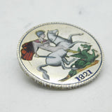 George IV Sterling Silver & Enamel Crown Coin Brooch Antique 1821