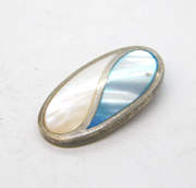 Sterling Silver Two-Tone Mother of Pearl Charm Pendant Vintage c1970s
