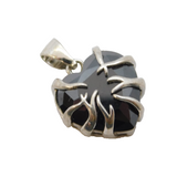 Sterling Silver Heart-Cut Onyx Set Drop Pendant Vintage c2000s