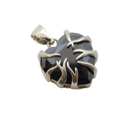 Sterling Silver Heart-Cut Onyx Set Drop Pendant Vintage c2000s
