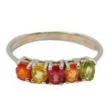 Sterling Silver 5 Multi-Coloured Oval Gemstone Dress Ring Vintage c1970 Size N