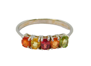 Sterling Silver 5 Multi-Coloured Oval Gemstone Dress Ring Vintage c1970 Size N