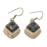 Pair of Sterling Silver Green/Purple Crystal Hook Drop Earrings Vintage c1990