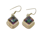 Pair of Sterling Silver Green/Purple Crystal Hook Drop Earrings Vintage c1990
