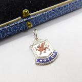 Sterling Silver and Coloured Enamel Travel Shield 'Wales' Charm Pendant c1970