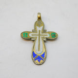 Russian Sterling Silver Gilt & Enamel Orthodox Cross Pendant Antique c1920