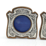 Edwardian Pair of Sterling Silver & Wooden 'Dinna Forget' Picture Frames Antique