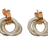 Pair of Sterling Silver & Gilt Entwined Circles Stud Earrings Contemporary c2000