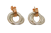Pair of Sterling Silver & Gilt Entwined Circles Stud Earrings Contemporary c2000