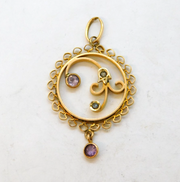 Edwardian 9ct Gold, Pale Amethyst & Seed Pearl Lavalier Drop Pendant Antique