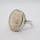 Victorian Sterling Silver Angel-Skin Coral Cameo Ring Antique c1880s