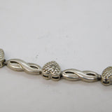 Sterling Silver & Small Diamond Set Heart Panel Bracelet Vintage c1990s