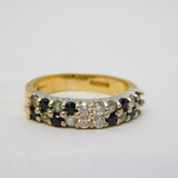 9ct Yellow Gold, Sapphire & Blue-White Topaz Dress Ring Vintage 1996 London