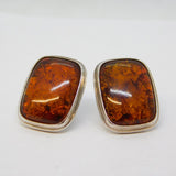 Studio Pair of Sterling Silver Baltic Amber Set Stud Earrings Vintage c1970s