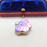 Sterling Silver & Dyed Mother Of Pearl Butterfly Charm Pendant Vintage c1970