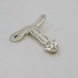 Sterling Silver Modernist Cat Design Initial T Brooch Vintage c1970