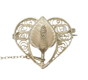 20th Century Sterling Silver Filigree Flower Brooch Antique c1930s Art Deco
