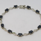 Sterling Silver Swirl Set Onyx Panel Bracelet Vintage c1970 21cm Length