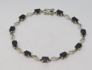 Sterling Silver Swirl Set Onyx Panel Bracelet Vintage c1970 21cm Length
