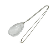 Victorian Sterling Silver Carved Rock Crystal Drop Pendant Necklace Antique