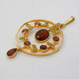 Edwardian 9ct Rose Gold, Garnet & Seed Pearl Lavalier Pendant Antique c1910s