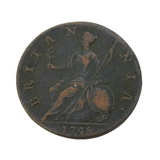 King George II Copper Halfpenny Coin Antique 1748 Fine Condition
