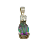 Sterling Silver White & Mystic Topaz Peardrop Charm Pendant Vintage c1970s