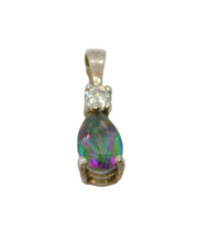 Sterling Silver White & Mystic Topaz Peardrop Charm Pendant Vintage c1970s