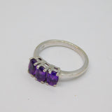Sterling Silver Triple Oval Faceted Amethyst Dress Ring Vintage c1970 Size L 1/2