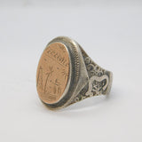 20th Century Sterling Silver & Gold Souvenir Signet Ring Antique c1940s