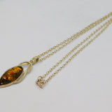 Sterling Silver Baltic Amber Celtic Style Ellipse Pendant Necklace Modern c2000