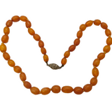 Art Deco Sterling Silver & Graduated Egg-Yolk Amber Necklace Antique c1920s
