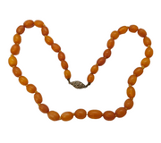 Art Deco Sterling Silver & Graduated Egg-Yolk Amber Necklace Antique c1920s