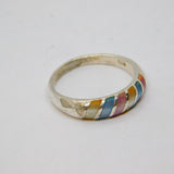 Sterling Silver Dyed Mother Of Pearl Stripey Dress Ring Modern c1990 Size R