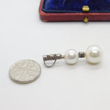 Sterling Silver Pearl & Diamond Paste Drop Charm Pendant Vintage c1970