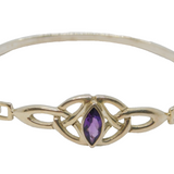 Sterling Silver Marquise Amethyst Celtic Pattern Bangle Bracelet Vintage c1990's