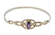 Sterling Silver Marquise Amethyst Celtic Pattern Bangle Bracelet Vintage c1990's