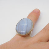 Sterling Silver Large Blue Lace Agate Statement Ring Vintage c1970